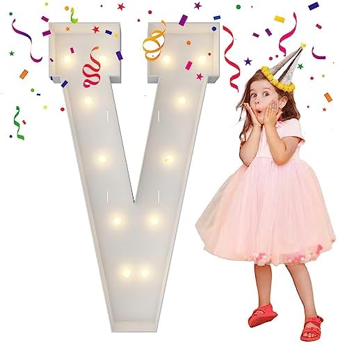 4FT Marquee Letters, Large Light Up Letters V for XV Birthday Party Decor by MerryMosaics