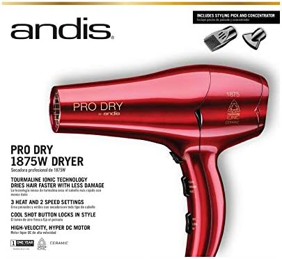 Andis 30245 1875W Tourmaline Ceramic Ionic Pro Dry Professional Hair Dryer with 3 Heat Settings/2 Speed Settings- Red - Image 4