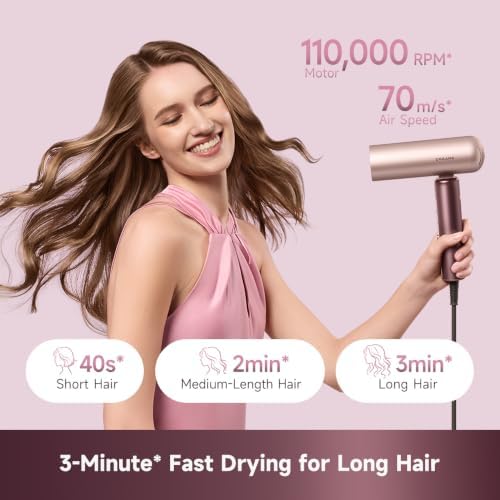 DREAME Pocket Aura Hair Dryer, 110,000RPM High-Speed Motor, Distance-Aware Heat Control, Plasma Ionic Care, Auto Attachment Detection, Dual Voltage Travel Blow Dryer with Styling Kit - Image 3