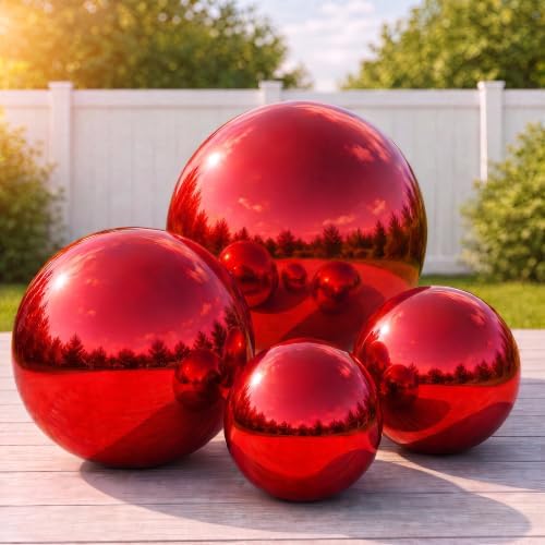 Red Inflatable Mirror Ball 4pcs - Reusable Holiday Outdoor Balls Include Electric Pump, Reflective Hanging Big Mirror Ball Decor Bubble for Large Event Decoration, Party, Wedding by BreatheDriftShine
