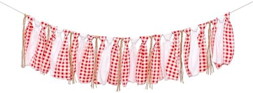 Red White Gingham Fabric Garland Banner BBQ Picnic Pizza Banner by Unknown