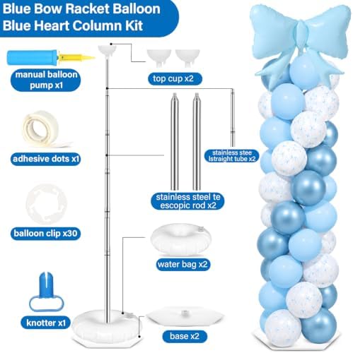 2 Sets Blue Bow Balloon Column Stand Adjustable Blue Heart Balloon Decor - Image 3