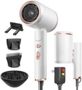 Foldable Portable Ionic Hair Dryer 1600W - Compact Mini Blow Dryer with Diffuser, Concentrator & Comb Nozzle, Intelligent Temperature Control, Low Noise for Home, Salon & Travel (White) by Dxliwky