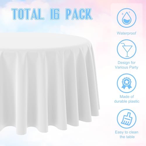 16 Pack White Plastic Tablecloth for Round Tables, Premium Decorative White Disposable Table Cloths for Parties, Bulk Round Party Table Cover for Birthday Wedding Anniversary Graduation, 84 Inch - Image 3