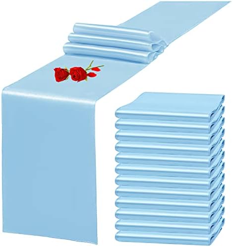 12 Pack Light Blue Satin Table Runner 12 x 108 Inch Long Premium Table Runners for Wedding Party Events Decoration, Birthday Parties, Banquets Decorations, Graduations, Engagements by YMHPRIDE