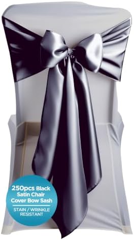 Leading Linens 250 pcs Black 108"x8" Satin Bow Sash Chair Cover Decoration by LeadingLinens