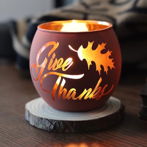 SHMILMH Thanksgiving Votive Candle Holder Set of 12, Glass Tealight Votives Holder with 6 Laser Engraving Patterns, Fall Table Centerpiece Indoor Outdoor Decor - Image 5