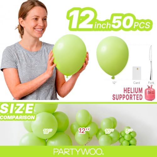 PartyWoo Lime Green Balloons 50pcs Light Green Color 12 Inch - Image 6
