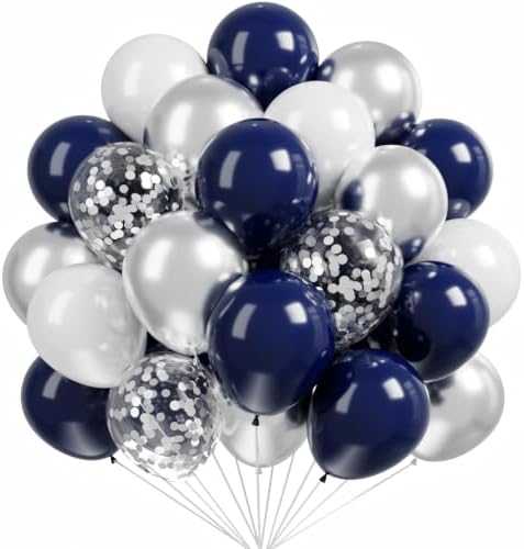 Hiquaty Navy Blue Balloons,50pcs 12 Inch Blue and Silver Balloons by Hiquaty