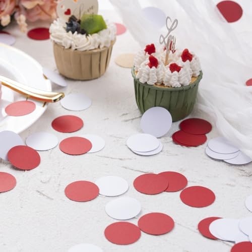 MOWO Red and White Paper Confetti Table Decoration, 1.2'', 200pc - Image 3