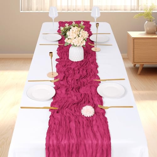 3 Pack Hot Pink Cheesecloth Table Runner, 17 x 108 inch, Semi Sheer Boho Cheese Cloth Fabric Table Runner Bulk for Wedding, Birthday, Party, Holiday, Home Decor (Hot Pink) - Image 2