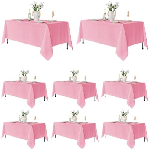Fitable 8 Pack Pink Tablecloths 70x108 Inch for 6 Ft Rectangle Tables by Fitable