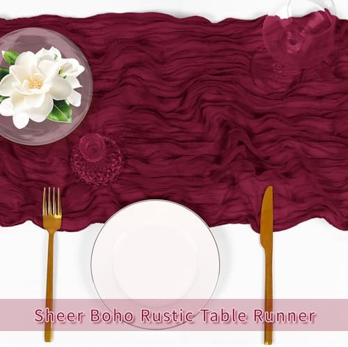 3 Pack Burgundy Cheesecloth Table Runner, 17 x 108 inch, Semi Sheer Boho Cheese Cloth Fabric Table Runner Bulk for Wedding, Birthday, Party, Holiday, Home Decor (Burgundy) - Image 5