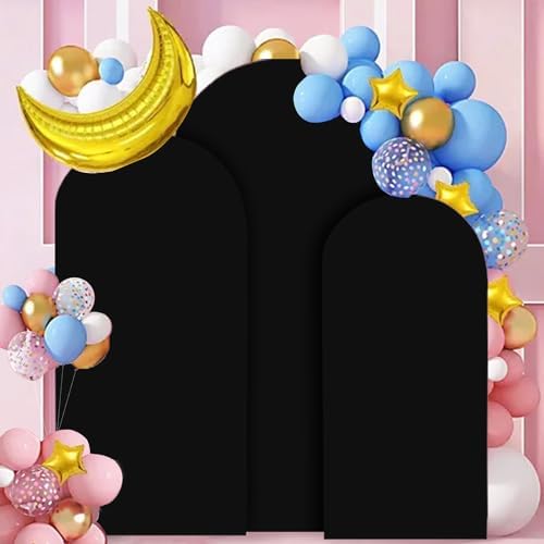 FANPROMS Spandex Arch Backdrop Cover Set of 3 Black Wedding Arch Stand Cover 5FT 6FT 7FT for Arched Frame Decor 2 Sided Arch Stand Covers Backdrop Fabric Round Top Arched Covers for Wedding Ceremony - Image 5