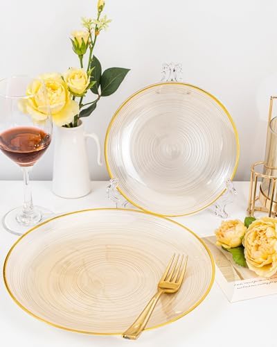 Morejoy 350PCS Clear Brown Plastic Plates - Disposable Gold Party Plates - Image 5