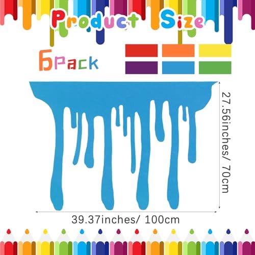 6 Pcs Art Party Table Skirt for Back to School Classroom Paint Party Decor 40 x 28 Inch Rainbow Paint Splatter DIY Back to School with Double Sided Tape for Cartoon Happy Birthday Supplies - Image 2