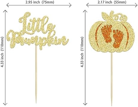 Ephlyn 24Pcs Little Pumpkin Cupcake Toppers Glitter Pumpkin Cupcake Picks Little Pumpkin Baby Shower Decorations Fall Harvest Theme Baby Shower Kids Birthday Party Supplies Gold - Image 2