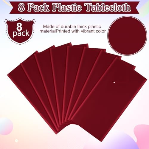 8 Pack Maroon Plastic Tablecloth for Rectangle Tables, Premium Decorative Burgundy Disposable Table Cloths for Parties, Rectangle Party Table Cover for Birthday Anniversary Graduation, 54x108 Inch - Image 4