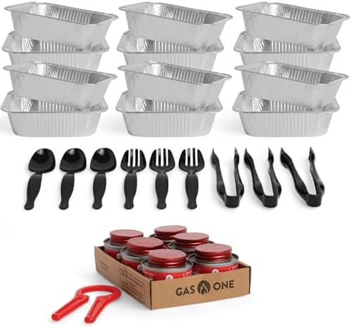 Alpha Living 6 Pack Refill Kit - Disposable Chafing Dish Buffet Set, Welded Body Food Warmers for Parties, Fuel Cans, Half Size Pans, Warming Trays by AlphaLiving