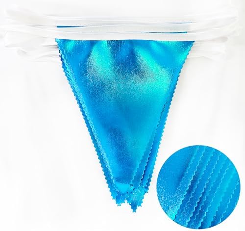 Sky Blue Party Decorations - Light Blue Triangle Pennant Banner Flag - Metallic Fabric Bunting for Graduation, Wedding, Retirement, Birthday, Under The Sea, Nautical, Ahoy, Party Decor Supplies - Image 3