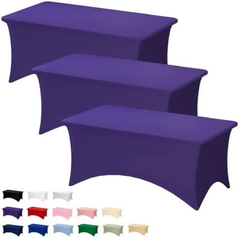 Fixwal 3 Pack 6FT Purple Tablecloth Rectangle Spandex Fitted Table Cover by Fixwal