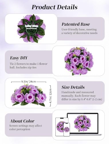 BLOSMON Flower Balls Table Centerpieces: 2 Pcs Fake Roses with Base Decor - Image 5