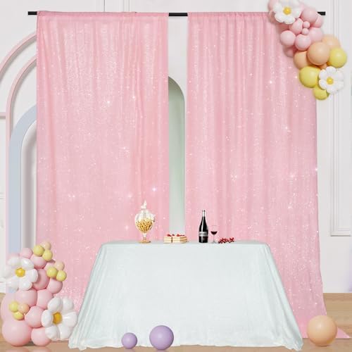 PartyDelight Pink Sequin Backdrop Curtains 5x10ft 2 Panels - Image 5