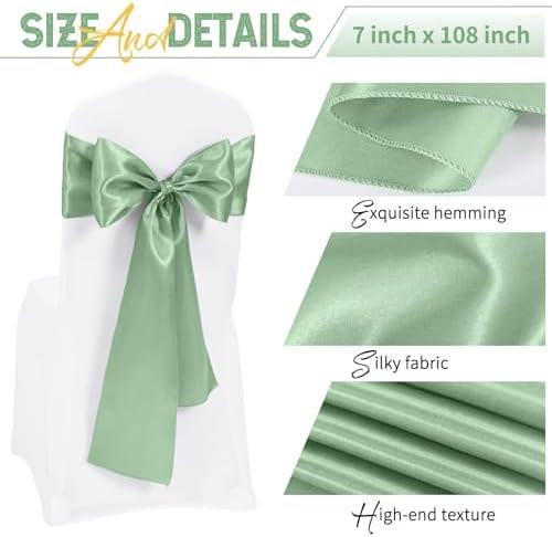 120 PCS Sage Green Satin Chair Sashes, 7 x 108 Inch - Image 3