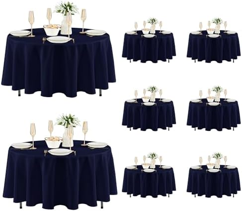 Fitable 8 Pack Navy Tablecloths 84 Inch Round for 36"-60" Tables by Fitable