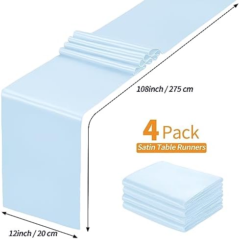 SiinvdaBZX 4 Pcs Light Blue Satin Table Runner 12 x 108 inches Long - Image 4