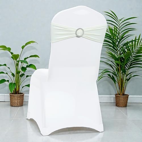 MDS Pack of 25 Spandex Chair Sashes for Wedding Party & Event – Ivory - Image 5