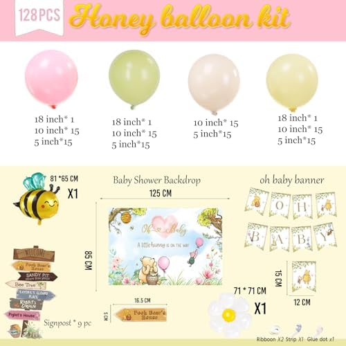 Winnie Balloon Arch Kit with Arrow Signs Banner backdrop Bee daisy Balloon for Classic Bear theme Decorations pink and Yellow Balloons for Honeycomb Bear Birthday Decorations girl Baby Shower supplies - Image 5