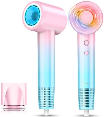 DORISILK Ionic Hair Dryer 110,000 RPM High Speed, Teen Girls Blow Dryer Professional for Salon Home Use, Portable Blowout Hairdryers Lightweight with Nozzle Hot & Cold Selection for Women, Pink+Blue by DORISILK