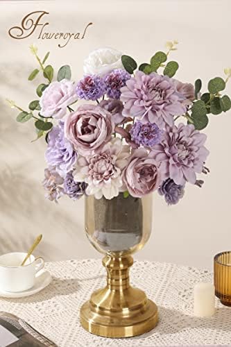 Floweroyal Artificial Flowers Combo Purple Flowers Mix Silk Flowers Dahlia Roses with Stems for DIY Wedding Bridal Bouquets, Baby Shower, Floral Arrangement, Table Centerpieces, Home Decorations. - Image 6