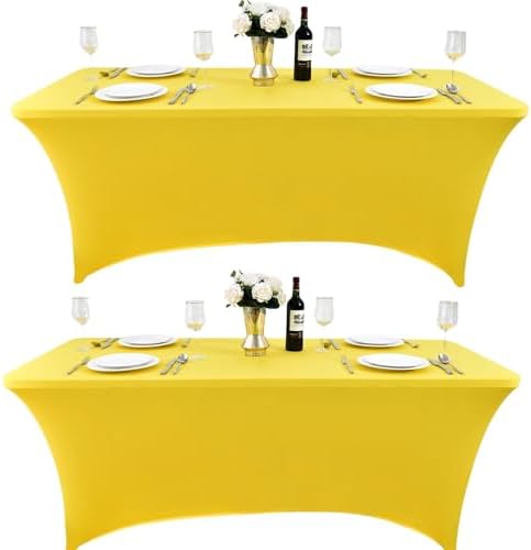 2-Pack 8ft Spandex Table Covers for Rectangle Folding Tables - Washable Elastic Tablecloth - Ultimate Fitted Table Protector for Birthday Parties, Trade Shows, Banquet by Unknown