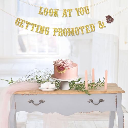 Look at You Getting Promoted & Sh*t Banner - The Best is Yet to Come - Congratulations Party Supplies - Promotion - Promotion Party Decorations - Gold Glitter - Image 3
