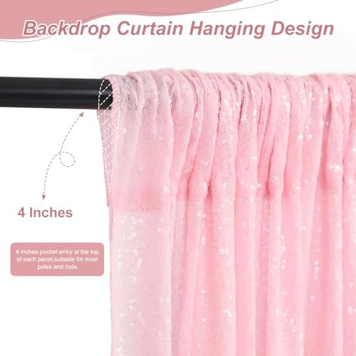 Pink Sequin Backdrop Curtains-4 Panels 2FTx8FT Pink Backdrop for Valentines Day, Glitter Party Decorations Background Drapes for Wedding Birthday Anniversary Graduation Photo Booth Decor - Image 5