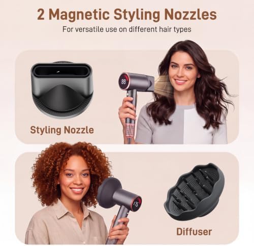Hair Dryer, High Speed Blow Dryer with Diffuser, 500M Ionic Negative Blow Dryer for Fast Drying, Low Noise & Smart Temperature Control & LED, for All Hair Types, for Home & Travel, Festival Gift - Image 5