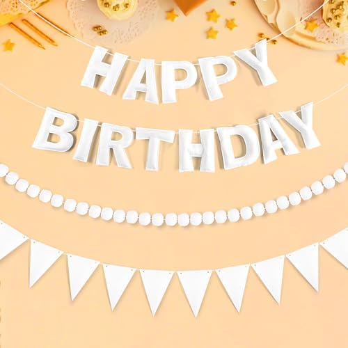 CANREVEL 3 PCS Pre-Strung 3D Happy Birthday Banner Decorations, White by CANREVEL