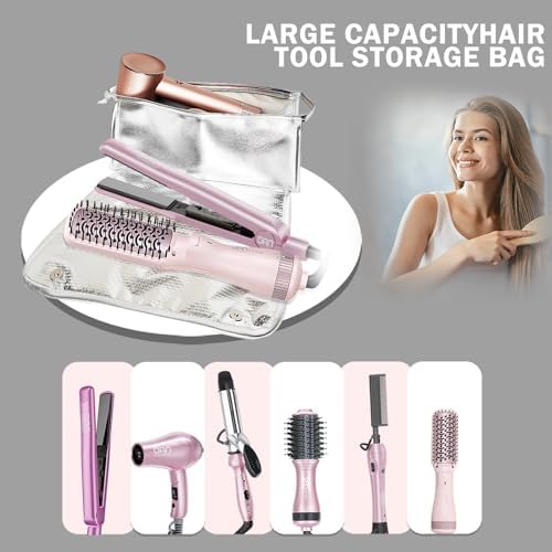 DAN Technology Hair Tools Travel Bag, 12.5 x 5.5 x 5.5 inches, Silver - Heat Resistant Mat, Protective Pad, Hanging Rope, Portable Design, Ideal for Hair Dryer, Curling Iron, Flat Iron, Straighteners - Image 2