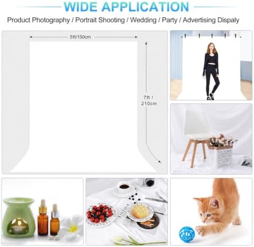 White Backdrop with Stand for Photoshoot, 5X7ft White Photo Backdrop with T Shape Background Backdrop Stand for Photography, Portable Photo Backdrop Curtain Stand Kit w Carrying Bag 5 Spring Clamps - Image 2