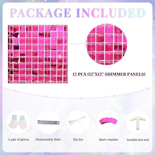 Shimmer Wall Backdrop Hot Pink 24Pcs Sequin Panels Decoration - Image 4