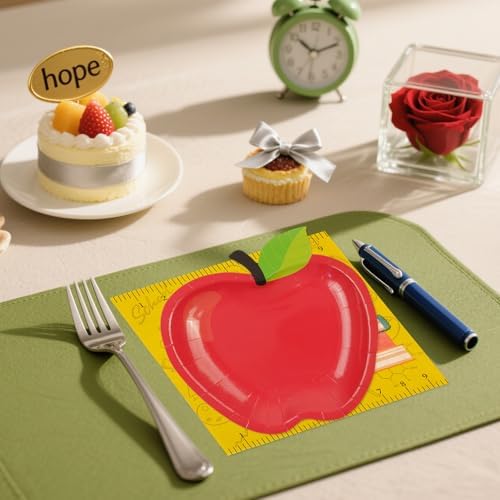 40 PCS Back to School Apple Paper Plates and Napkins Decorations, First Day of School Disposable 7 Inch Dessert Plates Tableware Set for Composition Notebook Classroom Pre K Teacher Party Supplies - Image 2