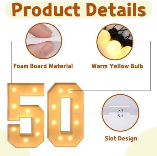 imprsv 50 Marquee Numbers, 3FT Light Up Numbers for 50th Birthday Decor - Image 4