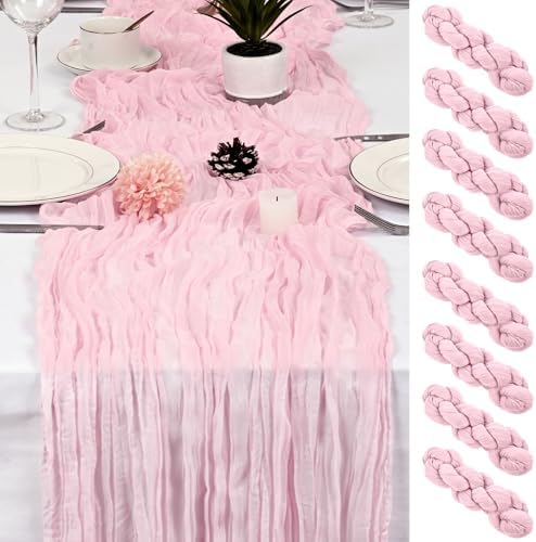 8 Pack Pink Cheesecloth Table Runner 17x108 inch Boho Gauze Cheese Cloth Table Runners for Wedding Party Baby Bridal Shower Home Decor by Unknown