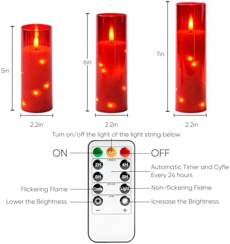Homemory 12Pcs Flickering Flameless Candles with Remote, Red Pillar Candles - Image 7