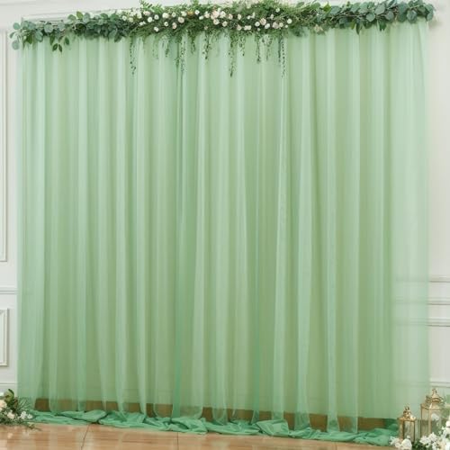 10x10ft Olive Green Tulle Backdrop Curtain for Parites, Sheer Backdrop Curtains for Wedding Baby Shower Birthday Party Photo Shoot Decorations by Partisky