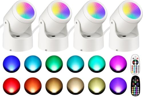 URTOM 4 Pack 6W RGBW Uplighting Indoor Color Changing Up Lights Indoor with Remote Dimmable LED Christmas Spot Lights for Home Aluminum Accent Lighting for Party Plant Decor with 5.9 FT Plug Cord by URTOM