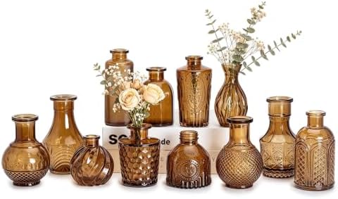 Mini Bud Vases Centerpieces for Tables, for Flowers,Small Flower Vases Suitable for Birthday Party,Anniversary,Wedding Reception,Baby Shower (Amber, 12PCS) by Unknown