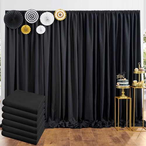 30 ft x 10 ft Thick Black Backdrop Curtain for Parties, 6 Panels Black Polyester Wedding Backdrop Drapes for Birthday Photography Background Party Backdrop Home Decorations by Outpain